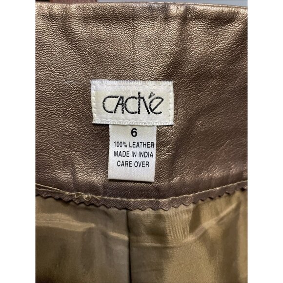 Cache Vintage 90s Y2K Metallic Bronze Copper Leather Soft Lambskin Pants Lined 6 - Picture 5 of 6